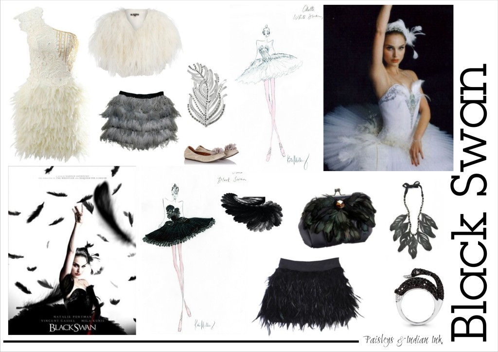 illustrated costumes of the'Black Swan' and the'White Swan'